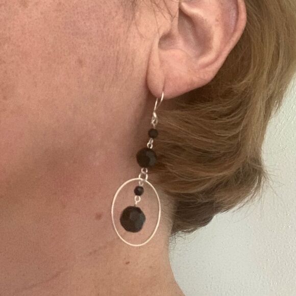 STERLING SILVER 925 BLACK ONYX WOMAN EARRINGS - Picture 7 of 7